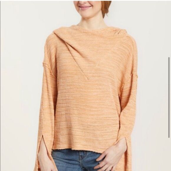 Free People , Erica hoodie waffle top orange size small - Picture 3 of 11
